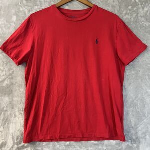 Polo Ralph Lauren Shirt Mens Medium Red Navy Pony Logo Tagless Short Sleeve